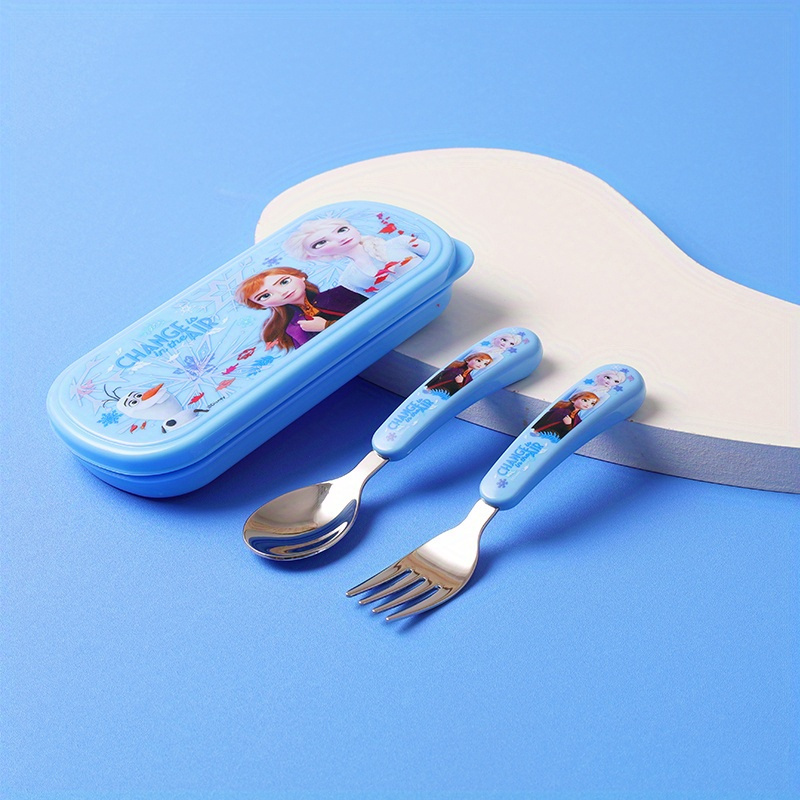 2pcs set   stainless steel fork and spoon set with box cartoon cute anna portable reusable tableware kawaii home and   supplies camping accessories christmas birthday gift Product details 3