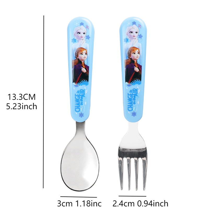 2pcs set   stainless steel fork and spoon set with box cartoon cute anna portable reusable tableware kawaii home and   supplies camping accessories christmas birthday gift Product details 4
