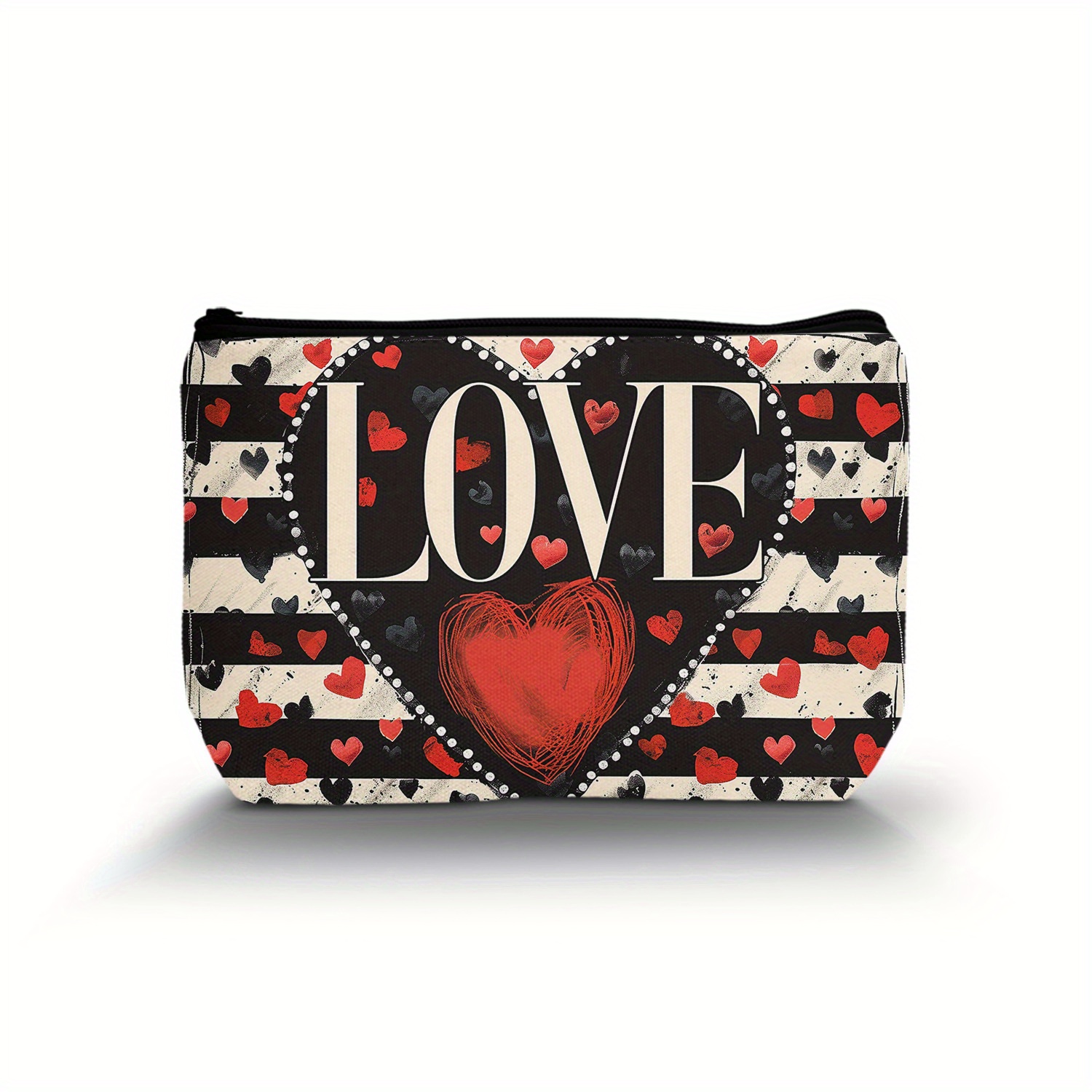 

1pc Foldable Love Heart Cosmetic Bag - Polyester Travel Toiletry Organizer With Zipper Closure, Makeup Pouch, Hand Washable - Ideal Gift For Teachers, Friends, Graduation