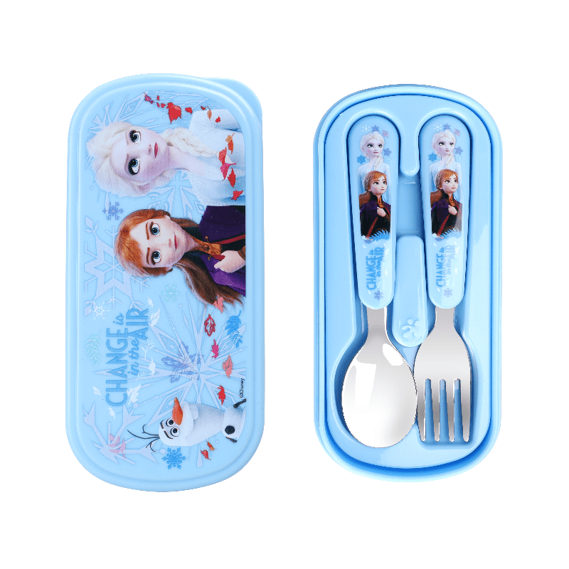 2pcs set   stainless steel fork and spoon set with box cartoon cute anna portable reusable tableware kawaii home and   supplies camping accessories christmas birthday gift Product details 1