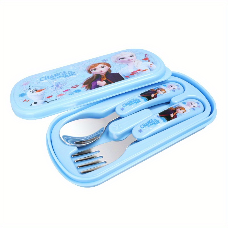 2pcs set   stainless steel fork and spoon set with box cartoon cute anna portable reusable tableware kawaii home and   supplies camping accessories christmas birthday gift Product details 2