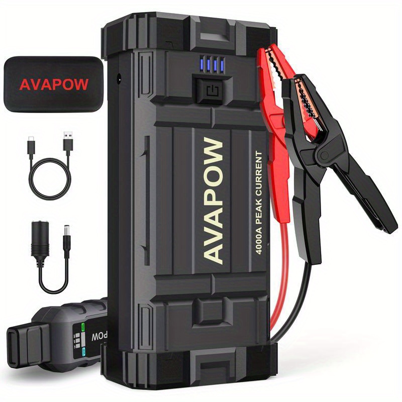 

Avapow Car Jump Starter, Battery Jump Starter (for All Gas Or Up To 10l Diesel), Portable Battery Booster Power Pack, 12v Auto Jump Box With Led Light, Usb 3.0 Batteryjumper