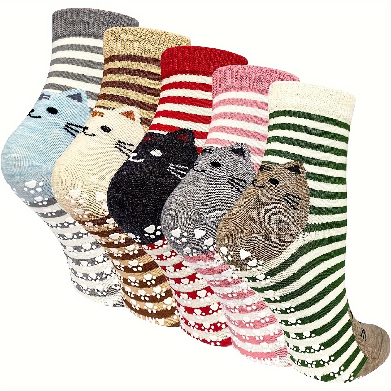 

5 Pairs Non Slip Socks For Women Grip Socks Novelty Cat Non Skid Socks Ladies Funny Anti Slip Socks