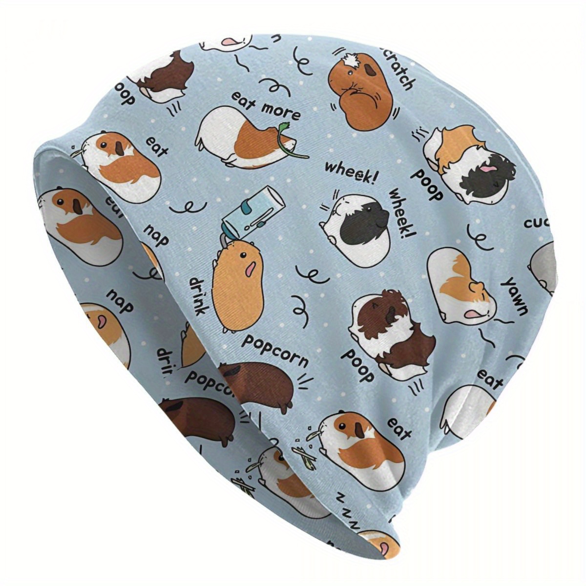 

1pc Biihudu Funky Guinea Pig Print Beanie - 95% Polyester, 5% Elastane Knitted Hat For Men And Women