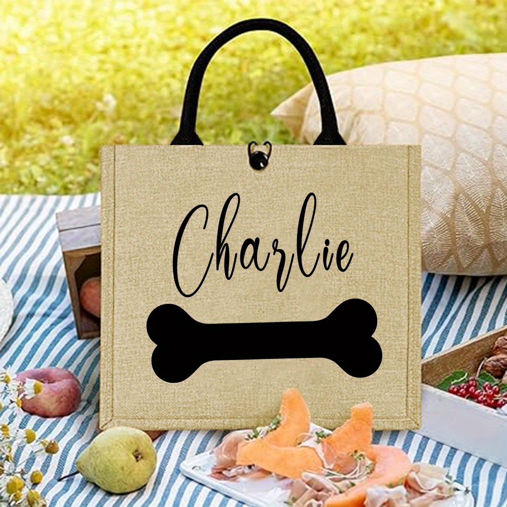 TEMU Custom Tote Bags With Dog Name, Jute Tote Bag For Dogs, Personalized Gift Bag With Charm, Custom Printed Product