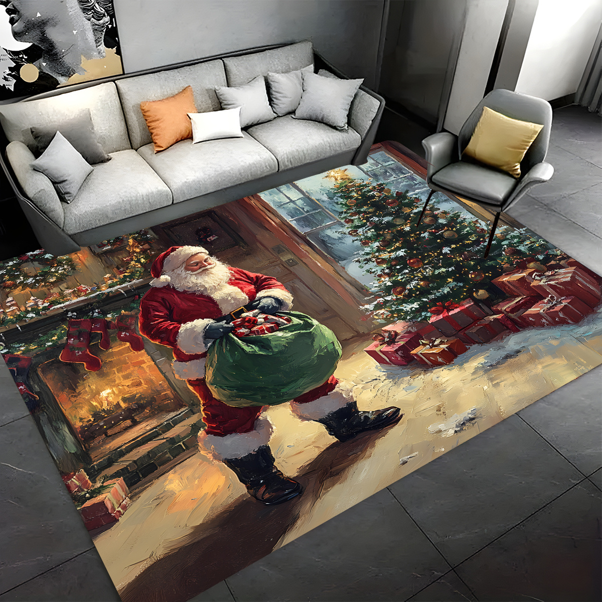 

Christmas Santa Claus Bath Rug 1pc - Non-slip, Soft Printed Carpet, Machine Washable Polyester Bath Mat For Bathroom, Living Room, Bedroom, Laundry Room, Home And Room Decor, Holiday Floor Mat