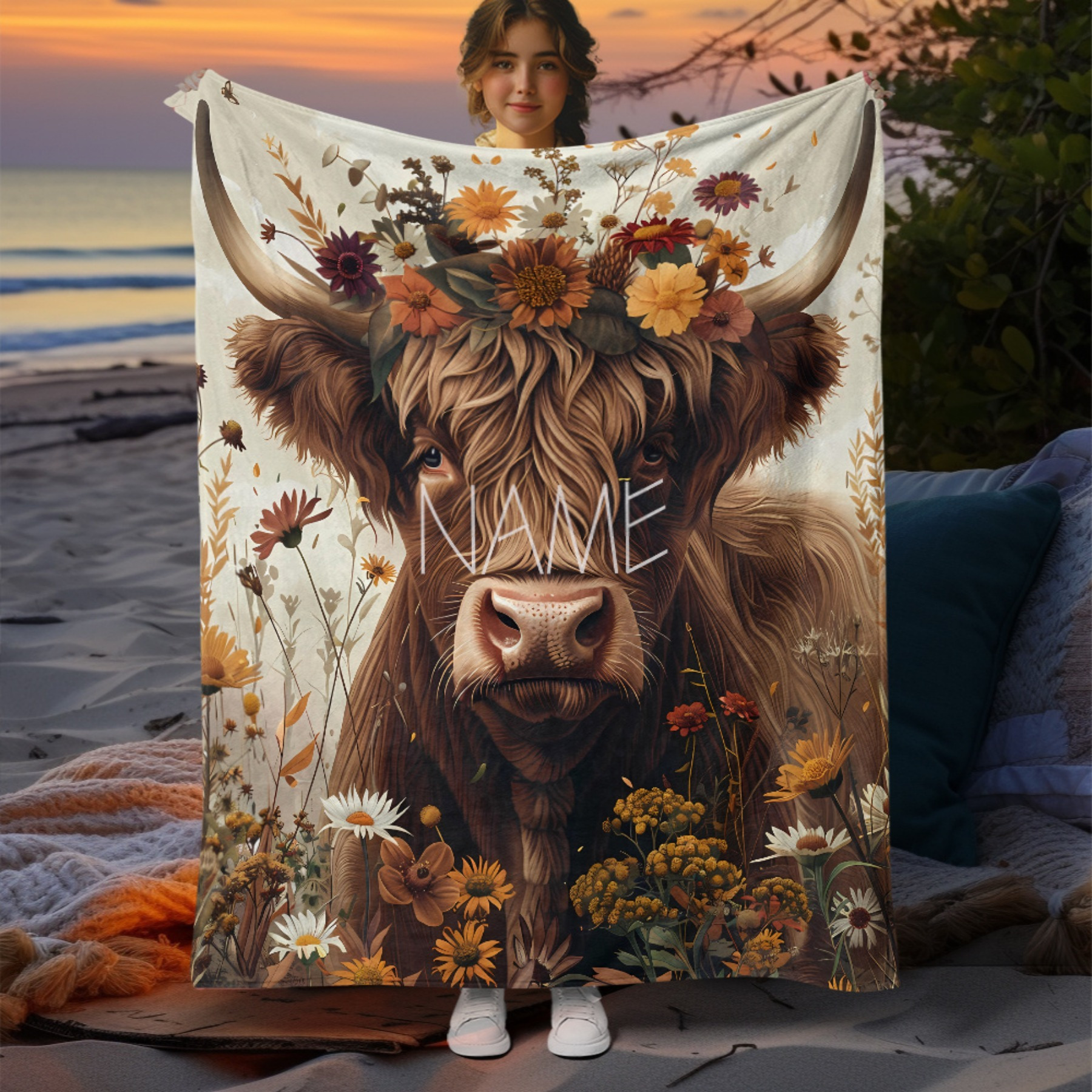 

Personalized 1pc Personalized Custom Name Blanket, Cute Cow Throw Blanket For Sofa, Bed, Travel, Camping, Lightweight Flannel Blanket With Digital Printing-perfect Birthday Gift, Blanket, Gift