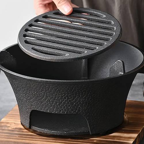 1pc round outdoor cast iron charcoal stove fire pits for tea brewing grilling heating durable portable no ignition ideal for camping backyard patio