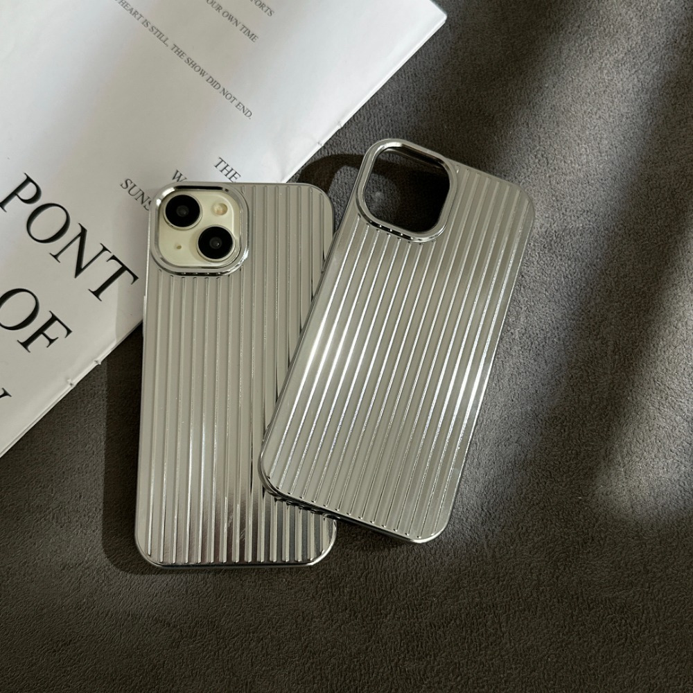 

Corrugated Electroplated Silver Suitable For Apple Full Protection Case Unique Creative Simple For Apple Iphone16 15 14 11 Pro Max