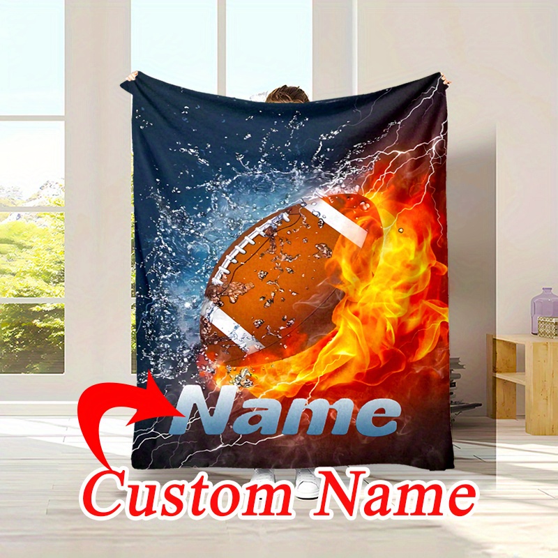 

Customized Name Football Theme Blanket - Personalized Flannel Cozy Throw For Napping, Camping, Christmas Decor - Lightweight, Soft Polyester Fabric - Ideal Gift For Sports Enthusiasts