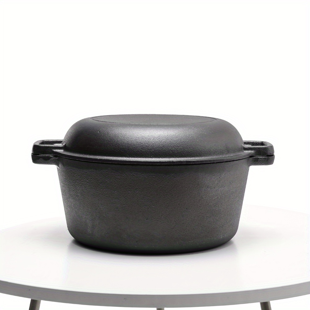 TEMU Household Outdoor Black Cast Iron Pot 26cm Frying Saucepan Double Ear Deepening Thickening