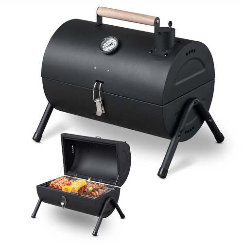 portable heavy duty bbq grill with lid thermometer large 13 5 8 5 surface adjustable chimney airflow vents compact outdoor charcoal for camping picnic backyard charcoal