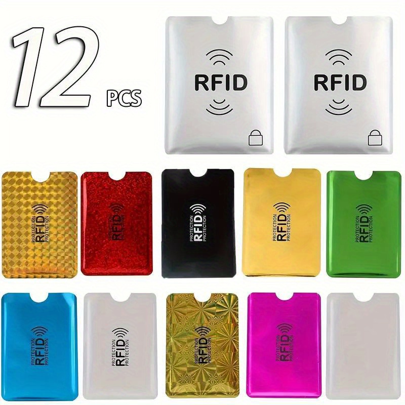 12 rfid-blockierende hüllen in verschiedenen farben, 10 verschiedene kreditkartenhalter 2 reisepassschutz. kreditkarten-schutzhüllen, rfid-blockierende hüllen, hochwertige aluminiumfolie, ultradünnes design für geldbörsen