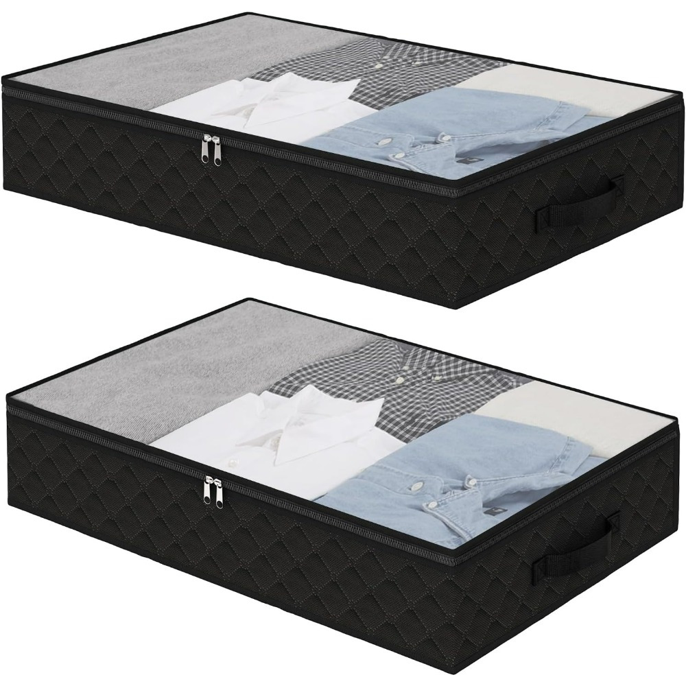 

2-pack Under-bed Storage Organizers With Clear Window & Reinforced Handles, Non-waterproof Polypropylene Fabric, Rectangle Shape, Use For Clothing, Bedding & Blanket Storage