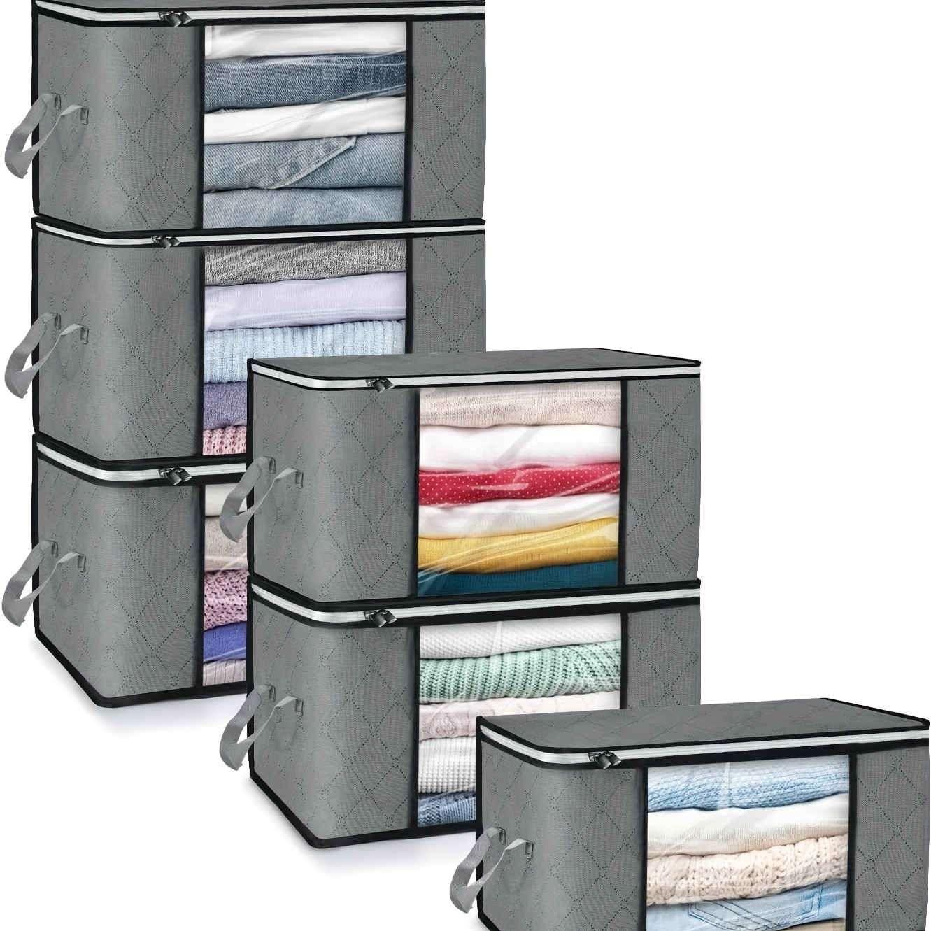 TEMU 6pcs Foldable Storage Cubes - Storage Trunks For Clothes, Blankets, And Wardrobe Organization Under Bed With Portable Containers And Bags,