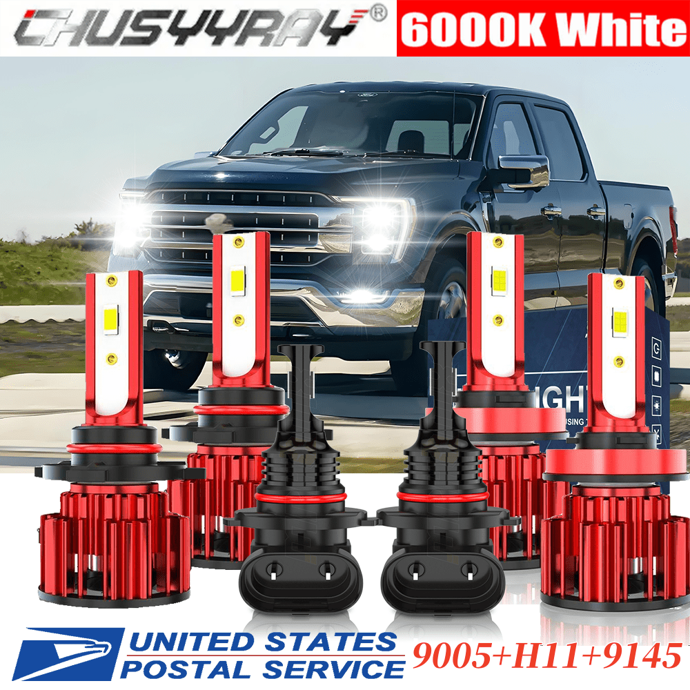 

Led Headlight+fog Light Bulbs Combo 9005+h11+9145 F150 2015-2023 Two-sided Cob Chip 100w 30000lm 6000k Cold White