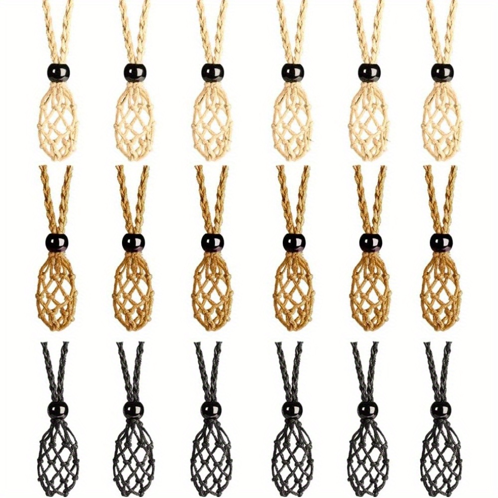 TEMU Handcrafted Adjustable Necklace Featuring Stone Pendant With A Woven Mesh Pocket, Perfect For