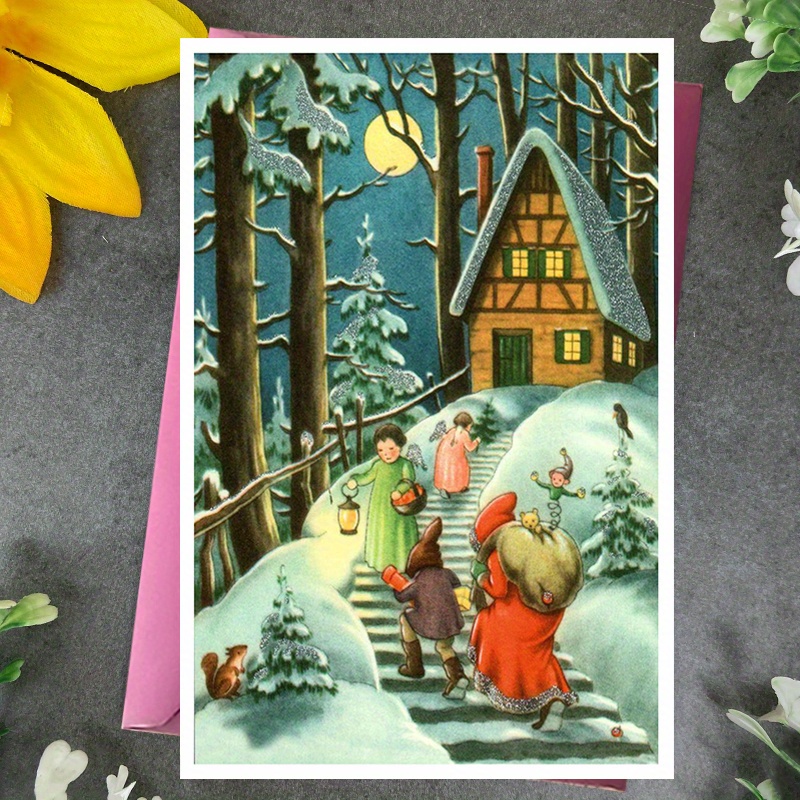 

Christmas Greeting Card With Envelope - Winter Scene, Design, Blank Inside For