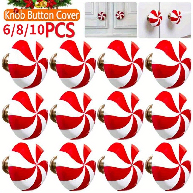 

Christmas Candy Cane Cabinet Knob Covers - 6/8/10pcs, Drawer Pulls For Decor, & Abs+silicone