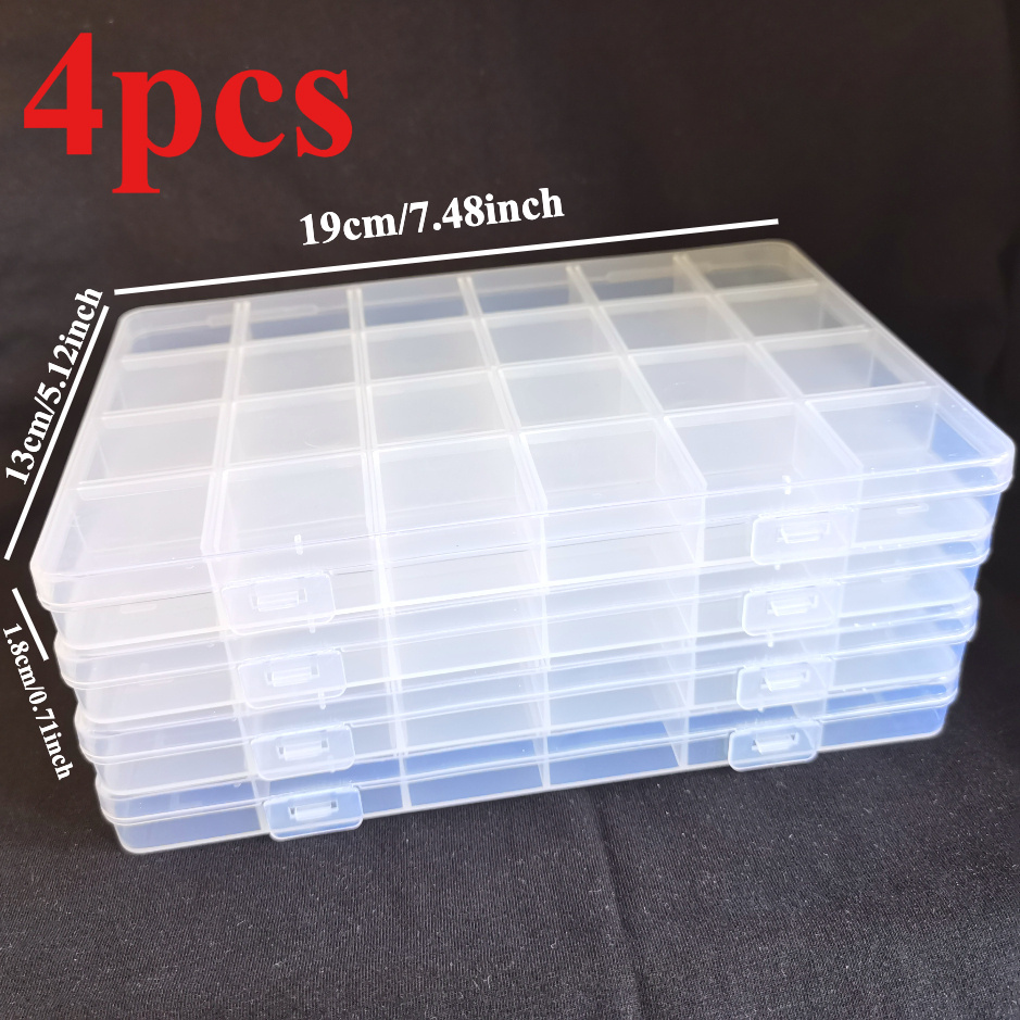 TEMU 4pcs Transparent Plastic Bead Storage Containers, 15/24 Compartments, Travel-friendly Organizer For Jewelry, Rings, Small Parts
