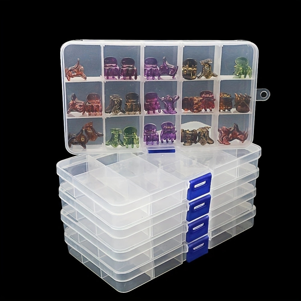 

4pcs Transparent Plastic Bead Storage Containers, 15/24 Compartments, Travel-friendly Organizer For Jewelry, Rings, Small Parts