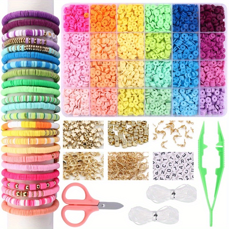 2000pcs/ 2200pcs/ 2500pcs/ 4400pcs Clay Beads Bracelet Making Kit, Polymer Beads Spacer Heishi Beads & Jewelry Kit With Elastic Strings, Crafts Gift For Birthday Gifts