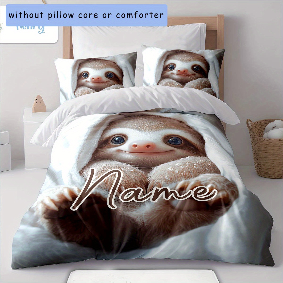 

Custom 3d Name Sloth Print Duvet Cover Set - Soft Polyester, Fade-resistant Bedding For All - Includes 1 Duvet Cover & 2 Pillowcases (no Insert)