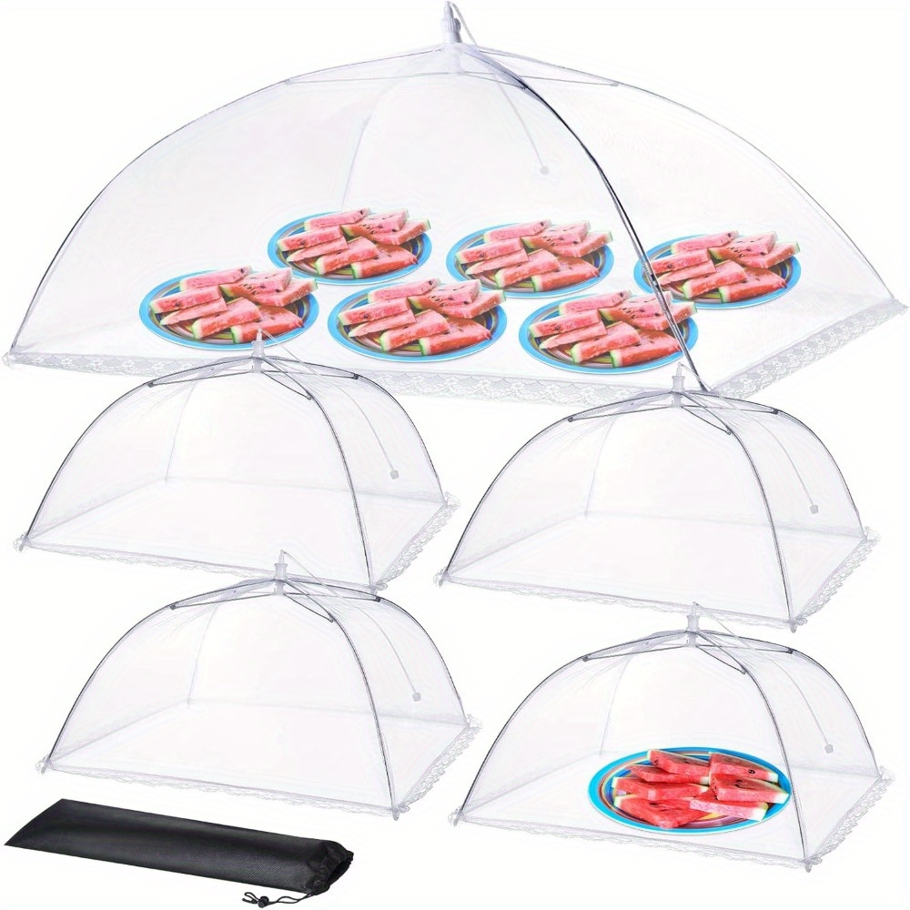 TEMU 5pcs Food Covers Mesh Set Foldable Kitchen Anti Fly Mosquito Tent Dome Net Pop-up Picnic Dish Cover Kitchen Accessories