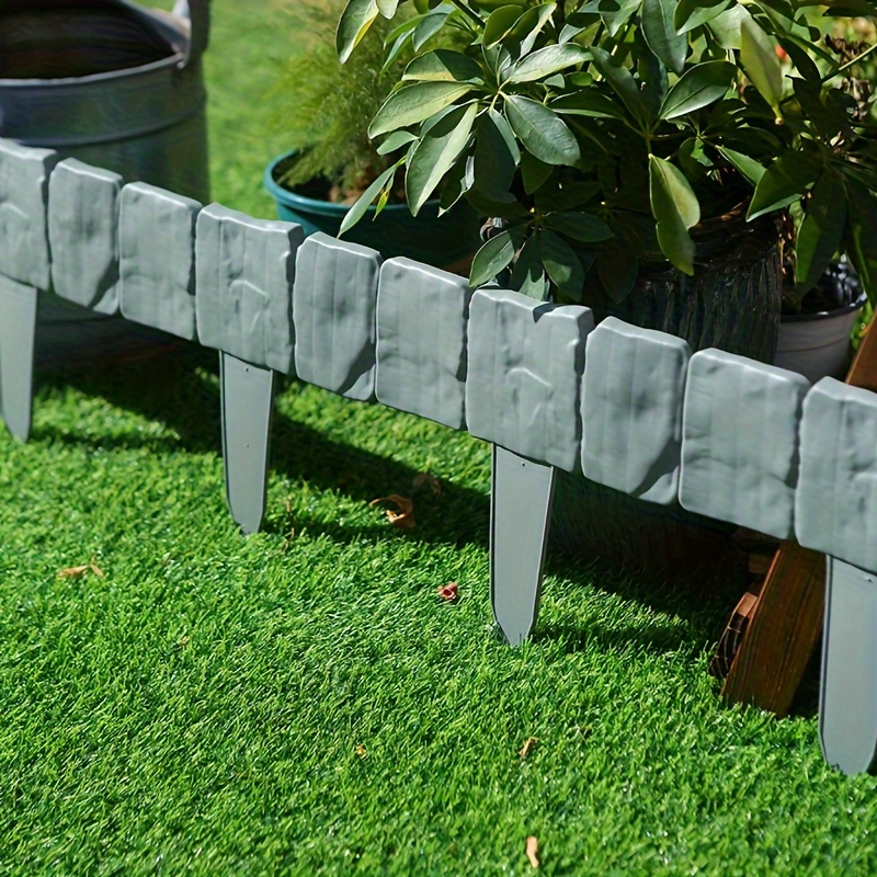 

20pcs Gray Stone Effect Plastic Garden Edging - Decorative Fence For Flower Beds & Patio, Lawn Care Accessories