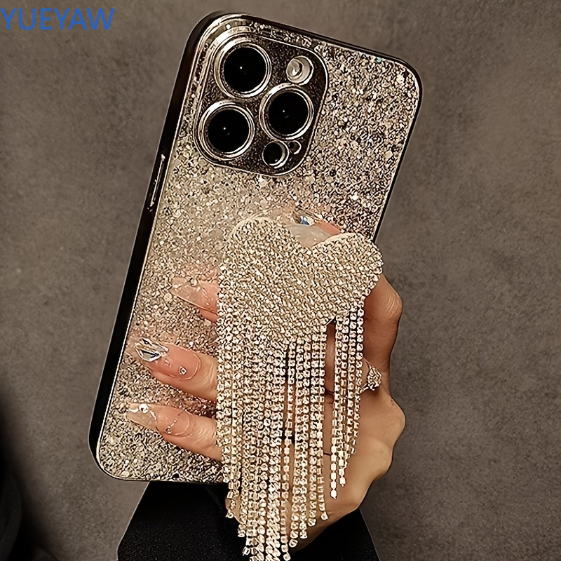 

For 15promax Apple Iphone14 High-end 13 Luxury Rhinestone Love Tassel Holder 12 Silvery Plated Sequin 14promax/15promax/16promax/13promax/11/12promax/13/14/14pro/15pro/15plus Cases