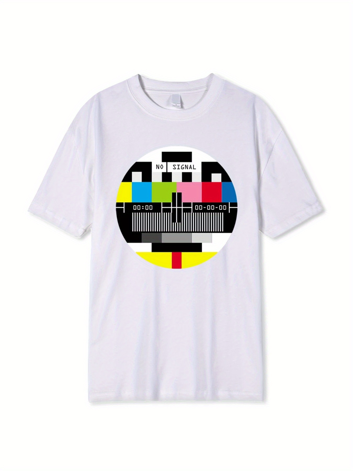 Maglietta Uomo 100% Cotone 180g Collo Tondo Stampa Geometrica No Signal Hip Hop Traspirante Estate Vestibilità Regolare_viptrois.com
