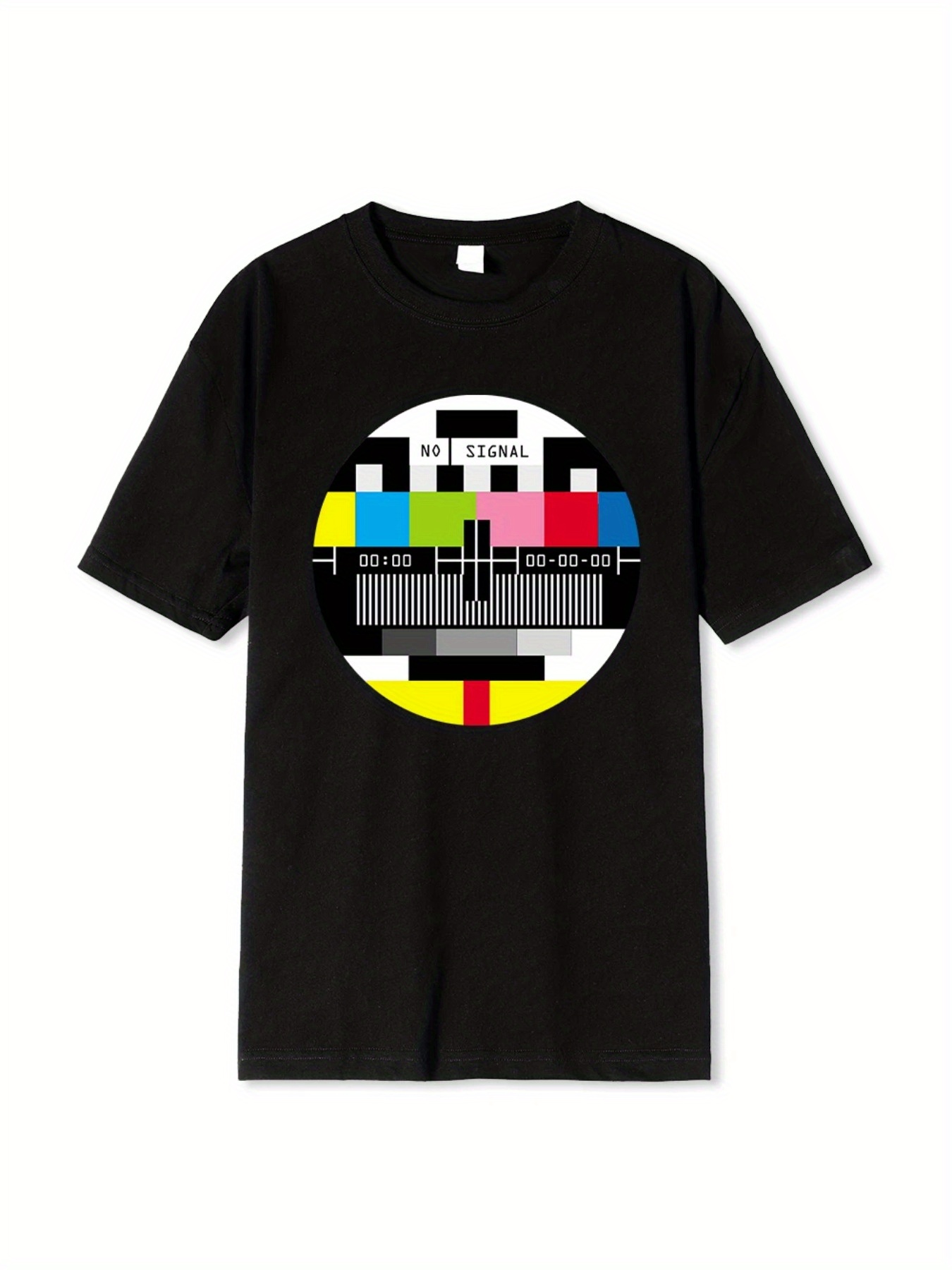 Maglietta Uomo 100% Cotone 180g Collo Tondo Stampa Geometrica No Signal Hip Hop Traspirante Estate Vestibilità Regolare_viptrois.com