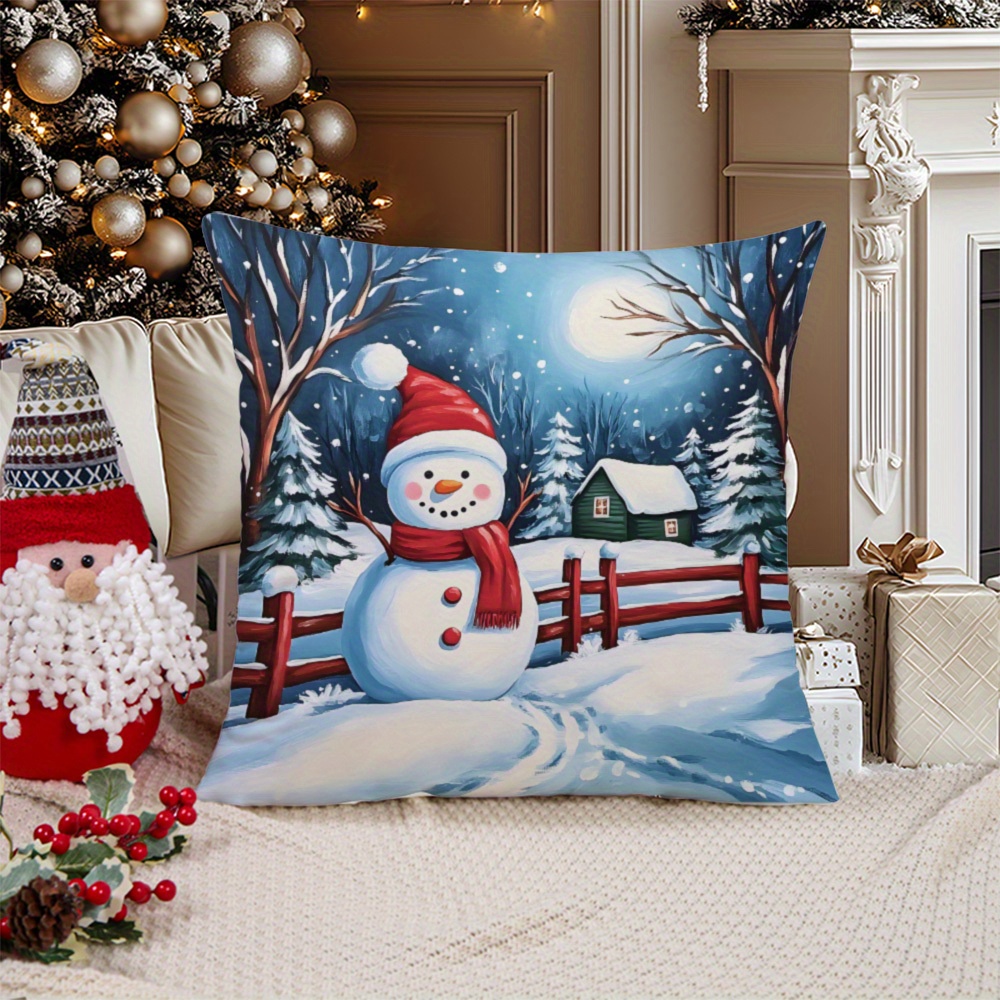 

Soft & Cozy Christmas Snowman Pillowcase - Single-sided Print, Sofa & Bedroom Decor, Machine Washable, Multiple Sizes , Soft Plush, Christmas Snowman, Pillowcase, Home Decoration, Best For Christmas