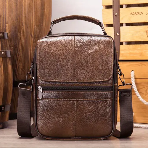 genuine leather top layer cowhide mens business crossbody bag fashionable shoulder bag large capacity wallet