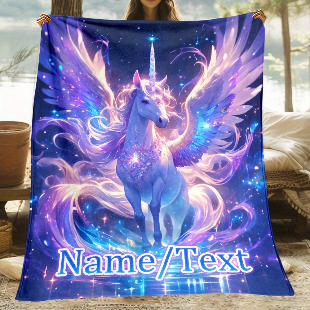 

Personalized Unicorn Glitter Blanket - Soft, Warm Flannel Throw With Custom Name/text - Sofa, Bedroom, Office, Camping & Travel - & Lightweight