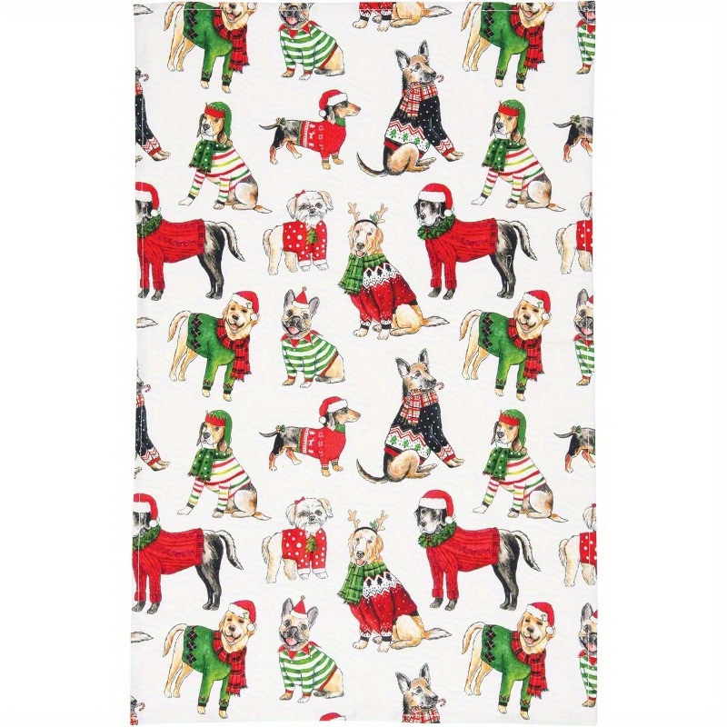 

Jit Christmas Dog Print Kitchen Dish Towel - 1 Piece, Super Soft Polyester, Cartoon Canine In Sweaters Design, Modern Woven Fabric, Machine Washable, Decorative Oblong Dishtowel, 18x26 Inches