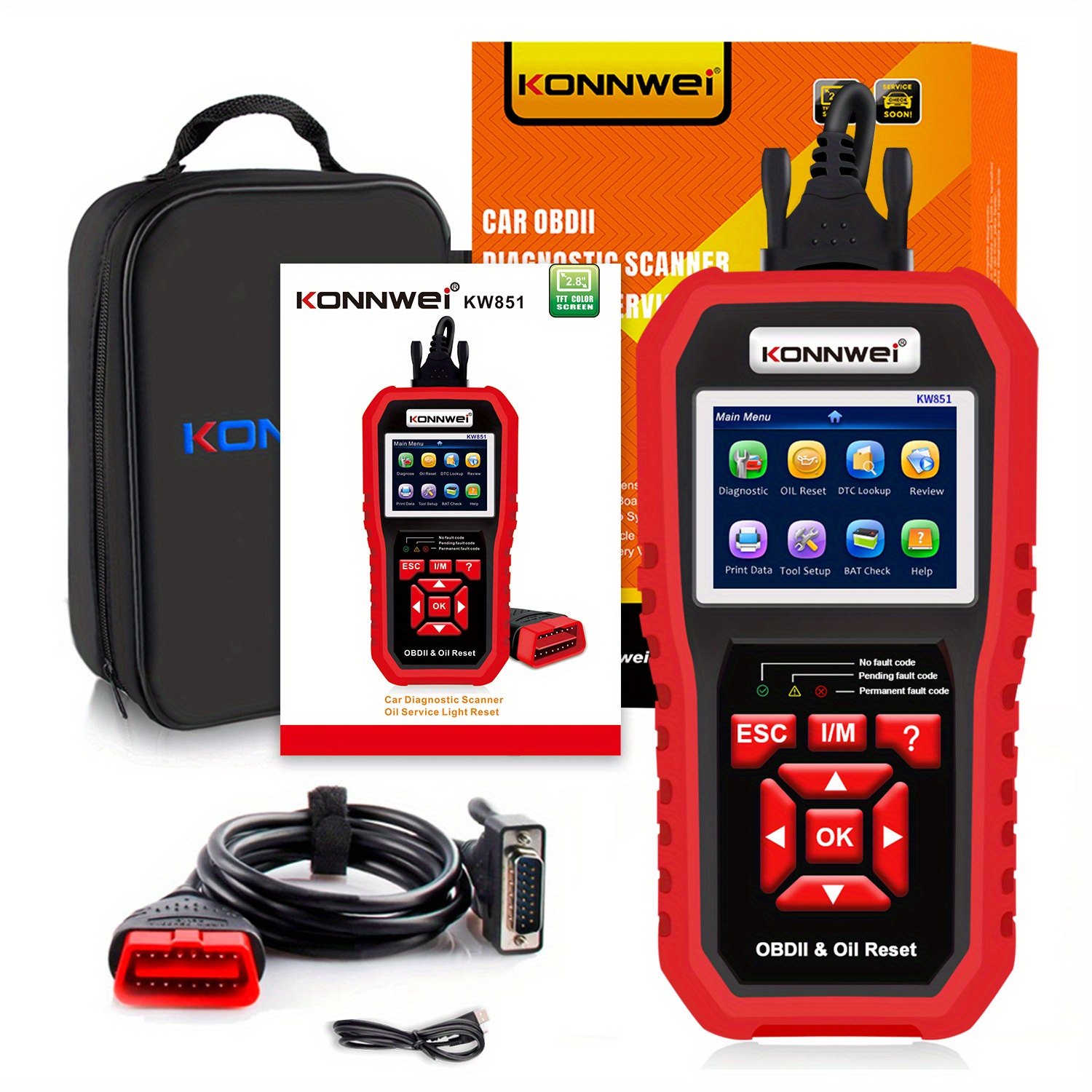 TEMU Konnwei Kw851: 2-in-1 Obdii Scanner & For 1996+ Vehicles - Automatic Diagnostic Tool, !, Diagnostic Scan Tool | Modern Code Reader | Material,