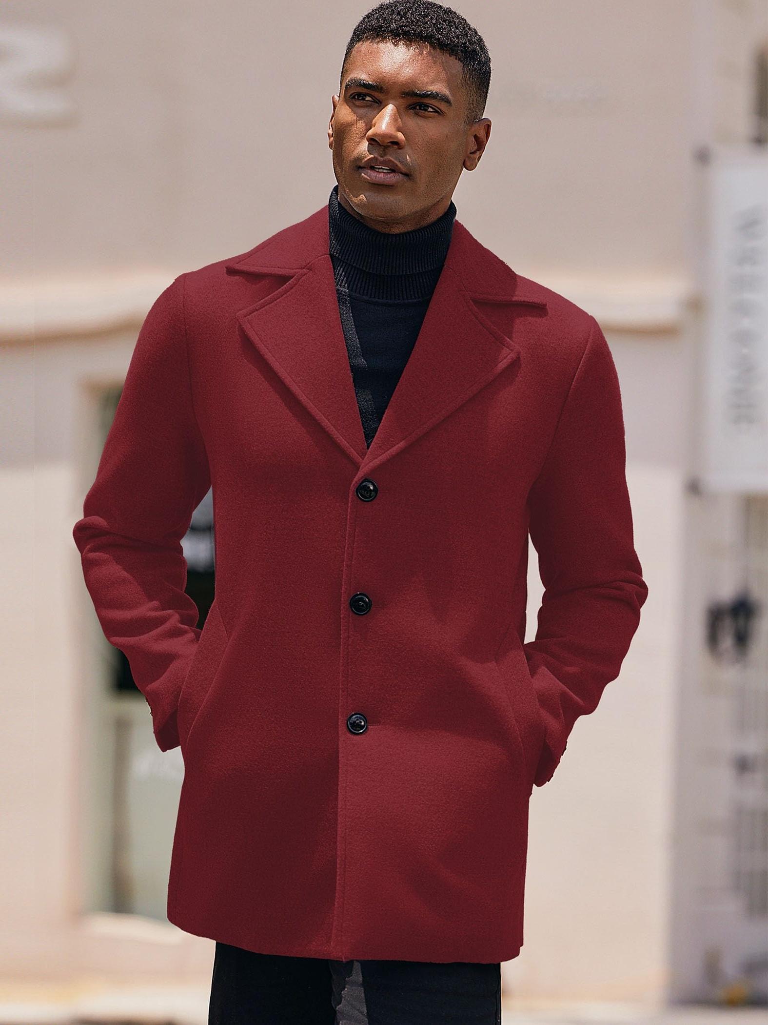 Winter Coat Mens Red Wool Trench Coat Mens Dark Red Double