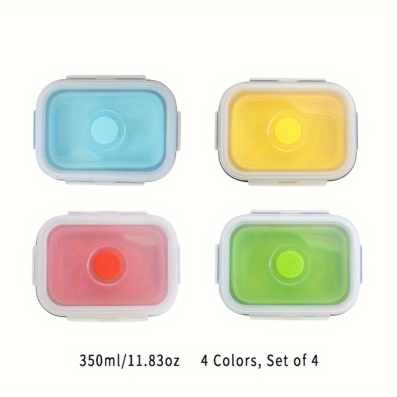 Image of A Set Of 4 Silicone Collapsible Food Storage Containers With Airtight Lids - Leak-proof, Square, Meal Prep Containers - Dishwasher, Microwave, And Refrigerator Safe