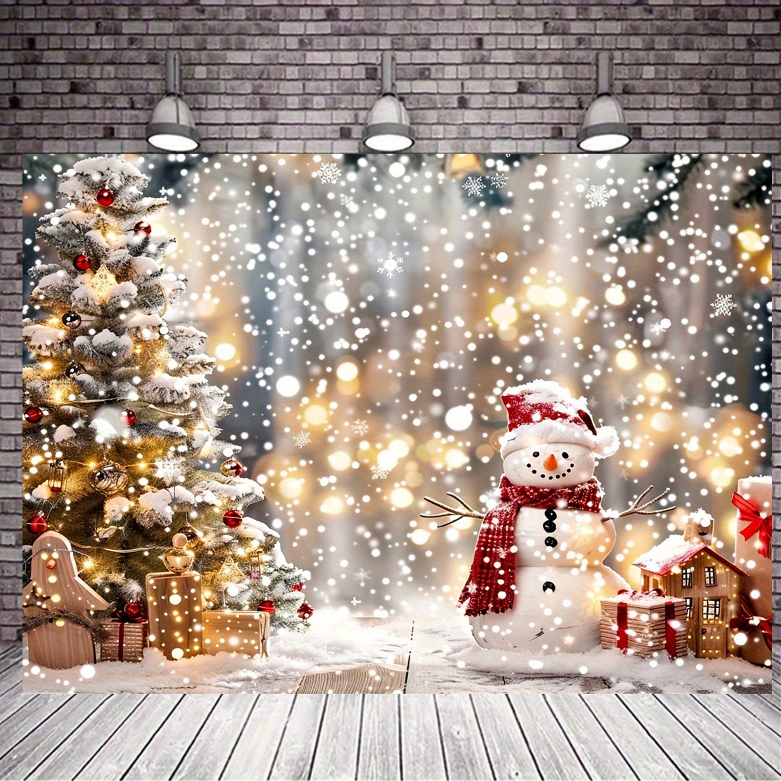 

Snowman & Christmas Party Backdrop - Photography Background, Banner Decorations For Photo Booths, Polyester, No Power Needed - In 39x59" Or 70.8x90.5, Best For Christmas