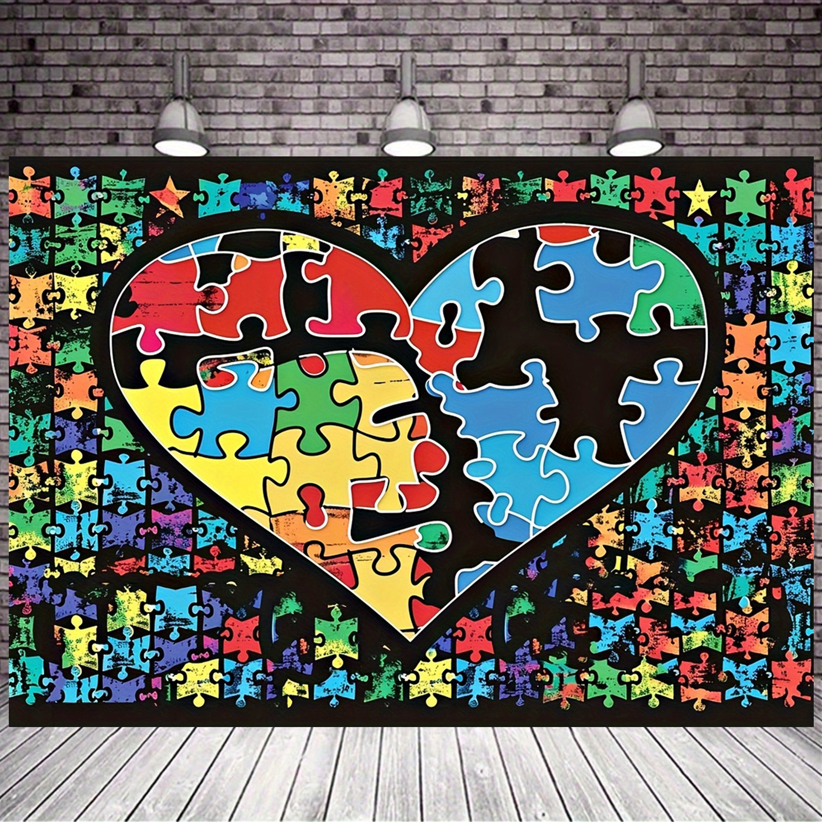 

Autism Awareness Photography Backdrop - Black & White Puzzle Theme, Parties & , Polyester, 39x59 Or 70.8x90.5 Inches