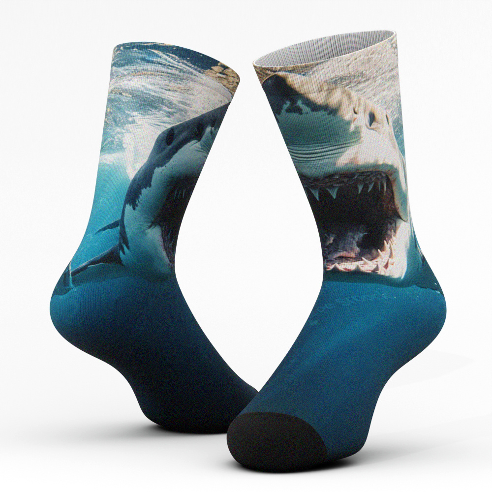 

3d Shark Print Bamboo Fiber Crew Socks - Fun, Breathable, Comfort, Unique Gift Idea