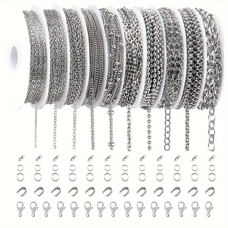 

10 Pcs 78.7ft 304 Stainless Steel Jewelry Chain For Diy Necklace Bracelet Jewelry Making With Stainless Steel Jump Rings/ Lobster Clasps/ Connectors