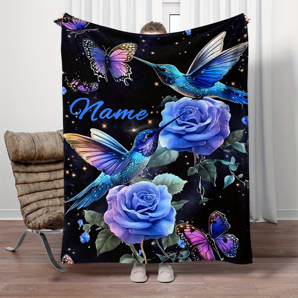 

Custom Name Hummingbird & Throw Blanket – Personalized Lightweight Flannel Fleece, No Electricity Needed, 100% Polyester, Feather-free For Sofa, Bed, Travel, Camping, Office – 1pc Portable Blanket