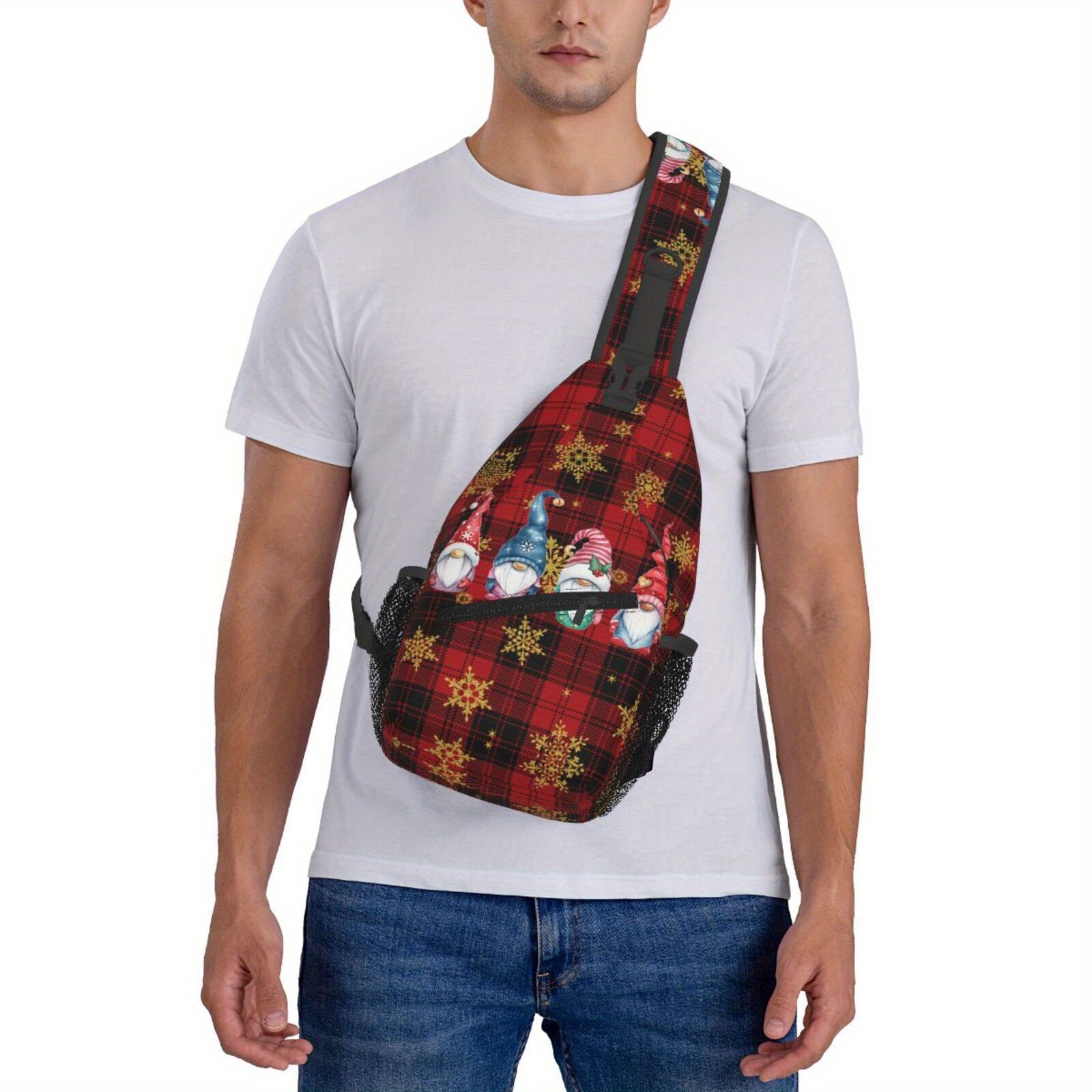 

Special Fund No. 879 Christmas Dwarf Elements Printed Fashion Chest Bag Simple Shoulder Messenger Bag With Adjustable Strap For Leisure Motorcycle Use, Multifunctional Messenger Bag.