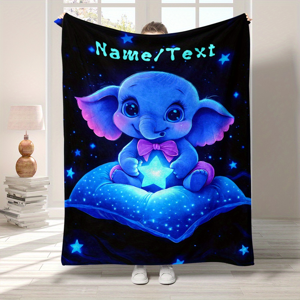 

Personalized Glowing Elephant Flannel Throw Blanket - Soft, Lightweight & Warm For Sofa, Bed, - Custom Name Option - Perfect Gift For Parties, Christmas, Easter, Halloween