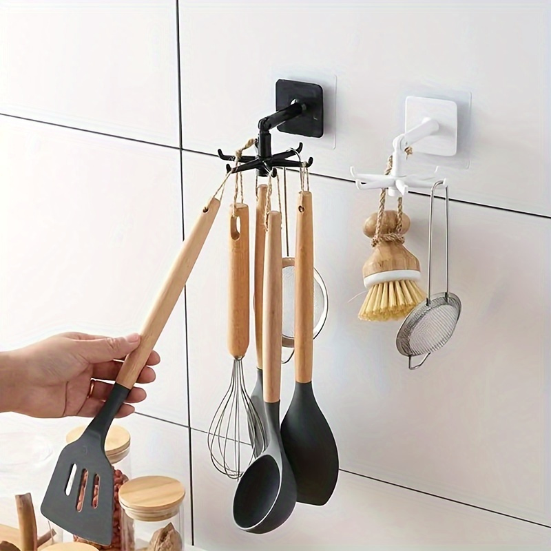 1pc expandable kitchen pot rack 360 degree rotating hook no drill wall hanging shelf round plastic ceiling mounted storage organizer for cookware and utensils details 2