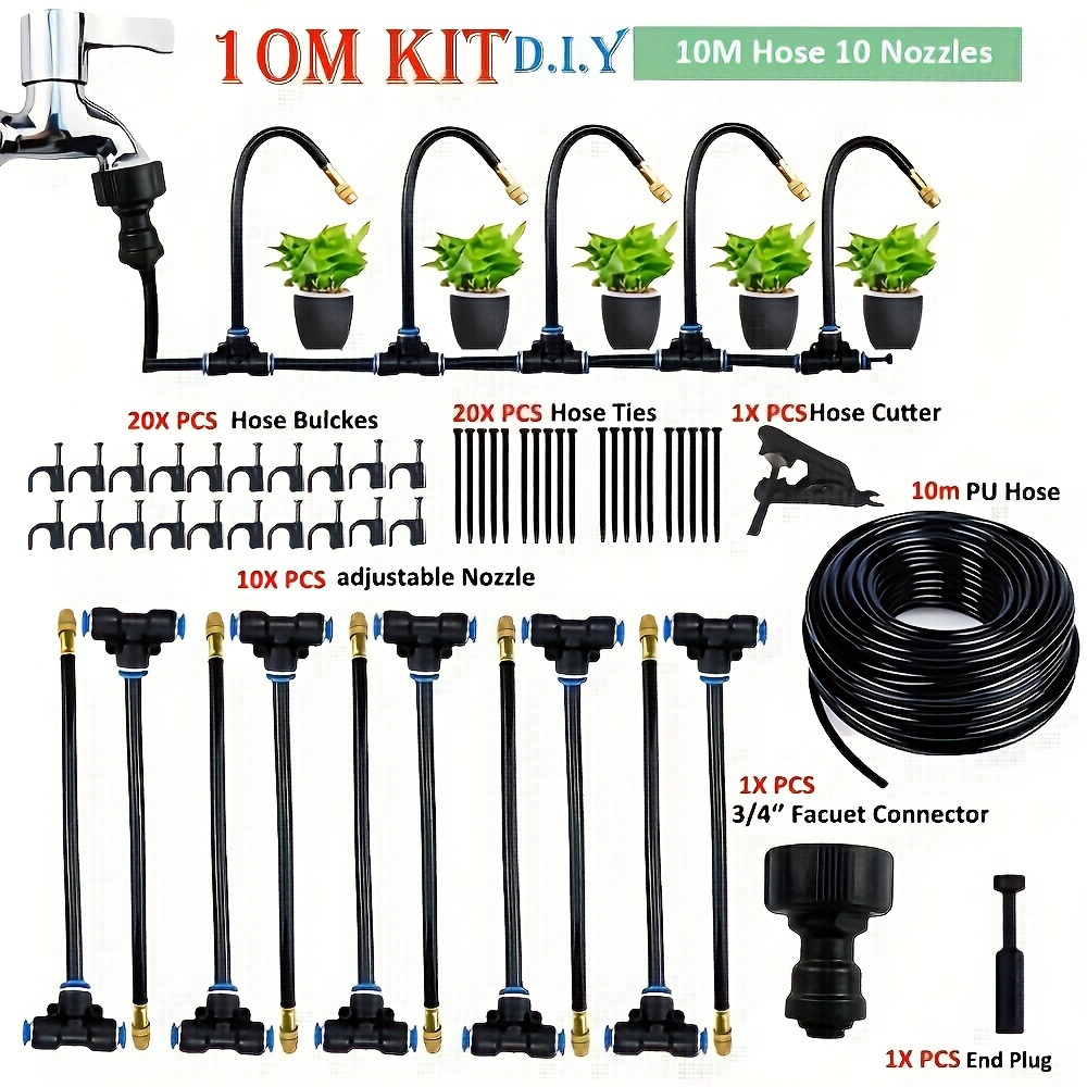 

Automatic Drip Irrigation Kit With 393.7-inch Hose And Adjustable Brass Nozzle, Automatic Watering System Suitable For Balcony, Greenhouse, And Garden Watering - No Power Required