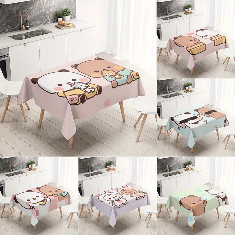 

Cute Bear Polyester Tablecloth, Waterproof Stain Resistant Cartoon Animal Design, Machine Made Woven Rectangular Table Cover For Dining Room Kitchen Home Decor - Sweet Dudu Series