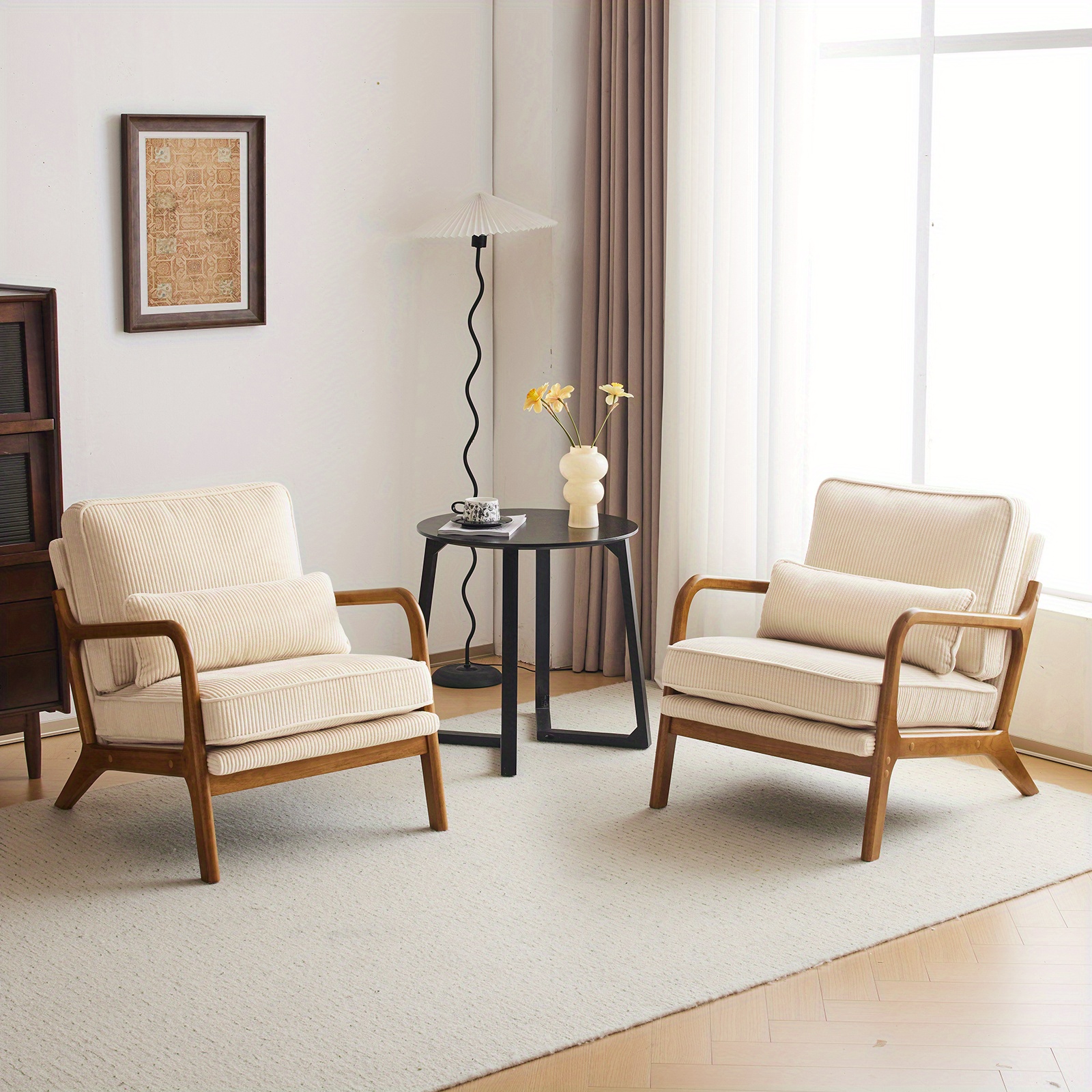 HOMCOM Modern Accent Chairs With Cushioned Seat, Upholstered Linen-Feel Armchair For Bedroom